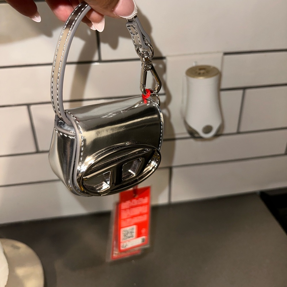 Diesel metallic leather bag charm